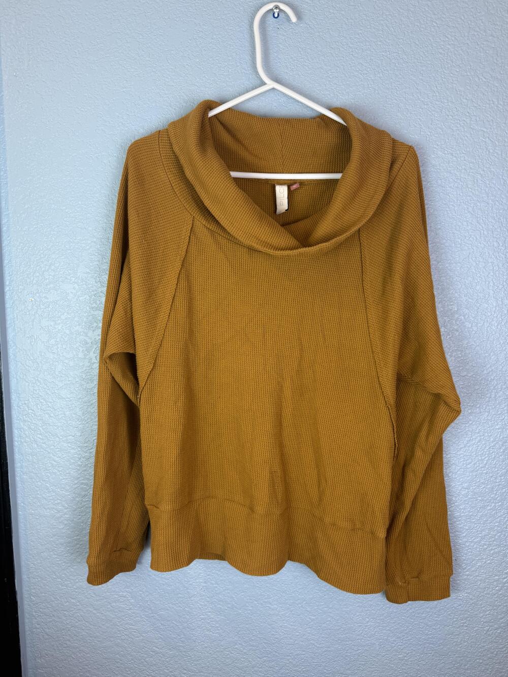 Pilcro Sweater Womens Large Mustard Yellow Cowl Neck Waffle Knit Pullover Top